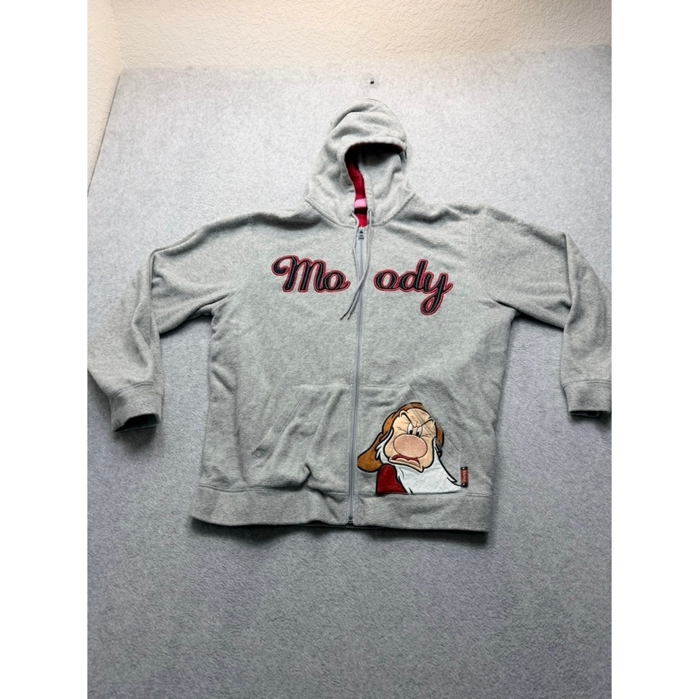 Disney Grumpy Moody Full Zip Hoodie Gray Fleece Sweatshirt Womens XL Snow White